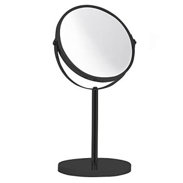 Imagem de Mimo Style Espelho de Aumento com Base Na Cor Ônix, Feito em Aço Inoxidável. Seu Espelho é Rotativo e Dupla Face, Lado Normal e Outro Com Ampliação em 5X. Acabamento de Qualidade e Elegante