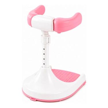Imagem de Suporte de Banho para Bebê em Pé Ajustável 44-54cm com Apoio Frontal e Base Antiderrapante para Box Chuveiro - Rosa
