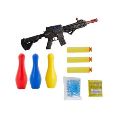 Imagem de Arminha de Brinquedo Tiro ao Alvo com Bolinhas de Gel e Pinos de Boliche Preto DDG Toys