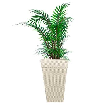 Imagem de Vaso Polietileno Cachepot Rattan Quadrado Grande Branco 28L Decoração