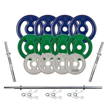 Imagem de Kit 40Kg Anilhas Emborrachadas com Barras de 40cm e 1,20m