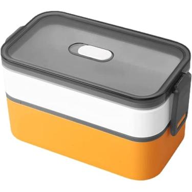 Imagem de Lancheira Bento para crianças e adultos portátil com isolamento térmico para armazenamento de alimentos para viagem Kawaii estilo japonês fofo de camada dupla para micro-ondas refeições seguras de frutas, salada de volta às aulas (laranja)