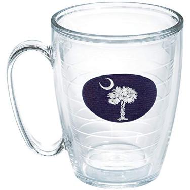 Imagem de Tervis Copo de viagem com a bandeira da Carolina do Sul feito nos EUA com parede dupla isolada mantém as bebidas frias e quentes, caneca de 473 ml - sem tampa, azul-marinho e branco