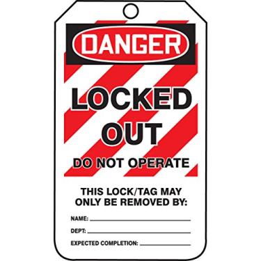 Imagem de Accuform Signs TAM103CTP PF-Cardstock Mini Tag, Legend"Danger Locked Out Do Not Operate", 10,5 cm de comprimento x 5,5 cm de largura x 0 cm de espessura, vermelho/preto sobre branco (pacote com 25)