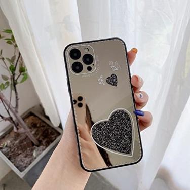 Imagem de Luxury Love Heart Mirror Phone Case For iPhone 13 12 11 Pro Max XR XS Max X 7 8 Plus SE 2020 Butterfly Bumper Back Cover,Black,For iPhone 11