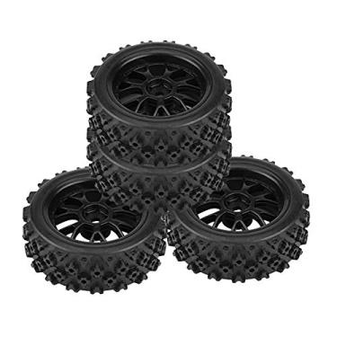 Imagem de Pneus para ve¨ªculos rodovi¨¢rios de brinquedo,aros de pl¨¢stico e pneus de borracha, conjunto de 4 pe?as para ve¨ªculos de corrida off-road aro de borracha para carro RC 1:10(Black), Pneus rc off r