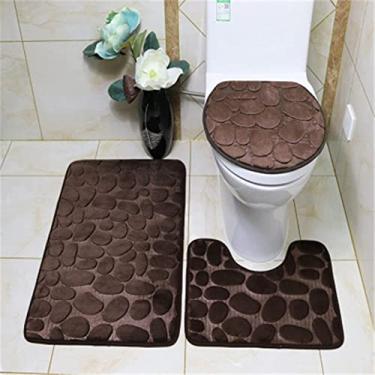 Imagem de 3 pçs/conjunto de tapete de banho de banheiro conjunto antiderrapante seixo tapetes higiênicos capa de banheiro almofada de pé tapetes absorventes tapetes de banheiro decoração, café