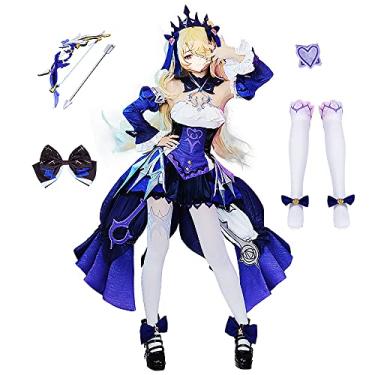 Imagem de Sonho da Noite Eterna，Roupas de Cosplay Fischl, Fantasia de Impacto Genshin, Peruca, Sapatos de Halloween Conjunto de Roupas de Natal