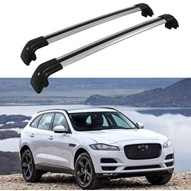 Imagem de UDP 2 peças serve para Jaguar F-Pace F Pace X761 2016-2020 barra transversal ajustável trilho de teto, bagagem, bagagem, bagagem, bagagem, bagagem, bagagem, barra de rack de teto com trava - prata