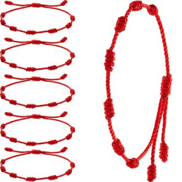 Imagem de 6 pulseiras vermelhas de cordão WILLBOND, pulseira de cordão vermelho, pulseira ajustável com nós vermelho, amuleto para proteção, olho turco e boa sorte para amizade, shown
