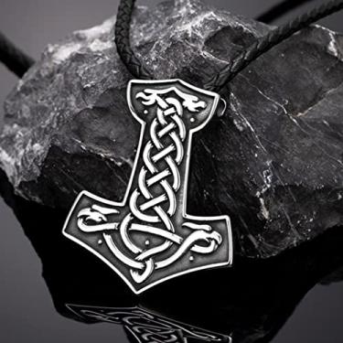 Imagem de Misturar Ouro Thor's Martelo MJolnir Colar Men Viking Norue Odin Rune Slavic Amulet Pingente Nunca Desvanite o presente de jóias de aço inoxidável,Silver b,60cm