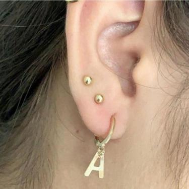 Imagem de Brinco Argolinha Personalizado Pingente Inicial Lisa Banhado A Ouro