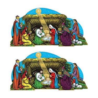 Imagem de Beistle Mesa de centro de mesa de presépio vintage com cavalete de autotravamento, 2 peças para decoração de interiores de Natal, 45 cm, multicolorido