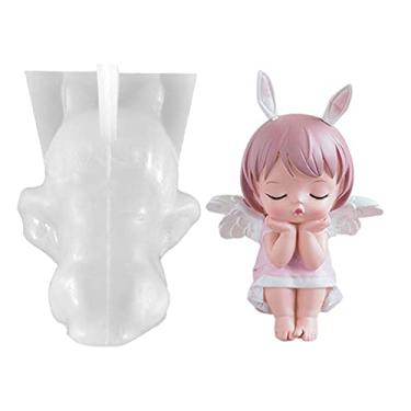 Imagem de vela silicone anjo 3D, menina anjo fofa com asas fundição escultura resina feito à mão cera aroma para fabricação velas faça você mesmo artesanato sabão cera abelha bolo chocolate