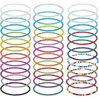 Imagem de Hicarer 36 tornozeleiras com contas para mulheres, pulseiras de tornozelo com contas feitas à mão, boêmio, contas coloridas, corrente elástica para os pés, conjunto de joias de verão para mulheres
