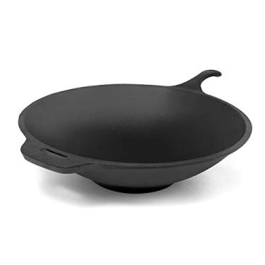 Imagem de EXCELSTEEL Perfeito para cozinhar em casa, cozinha indiana asiática, wok de ferro fundido de 30 cm, preto