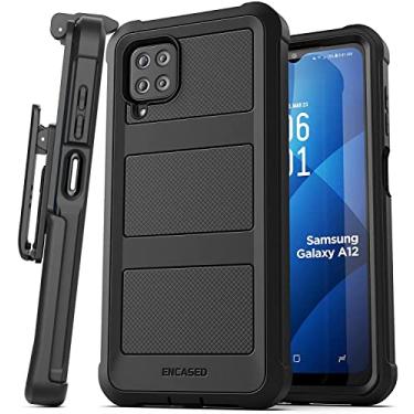Imagem de Encased Capa com clipe de cinto projetada para Samsung Galaxy A12, capa protetora de corpo inteiro com coldre (preto)