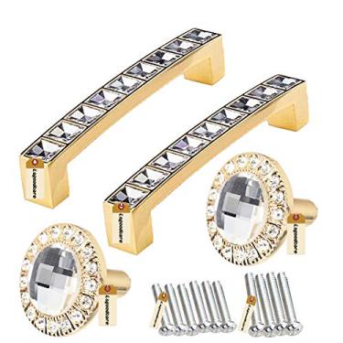 Imagem de Puxadores de gaveta de vidro de cristal 9,5 cm moderno em forma de U para decoração de armário dourado e strass para porta de armário de móveis puxadores dourados Lsgoodcare