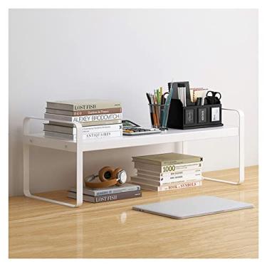 Imagem de Estante simples arte de ferro prateleira de mesa organizador de mesa prateleira de armazenamento de escritório pequeno prateleira de exibição para materiais de escritório cozinha banheiro dormitório, estante branca (cor: branco-a, tamanho: 50x20x18