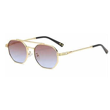 Imagem de Óculos de Sol Redondos Masculino Feminino Armação de Metal Retro Óculos de Sol Vintage Gafa Oculos De Sol Óculos UV400,C03 Azul Chá,Tamanho único