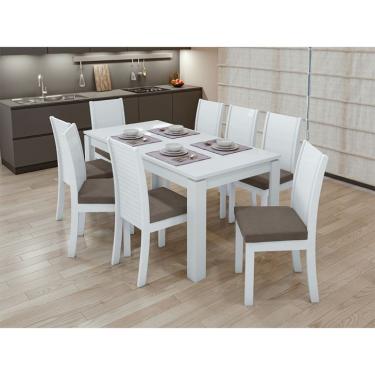Imagem de Conjunto de Mesa de Jantar Retangular com 6 Cadeiras Athenas Suede Animale Bege e Branco
