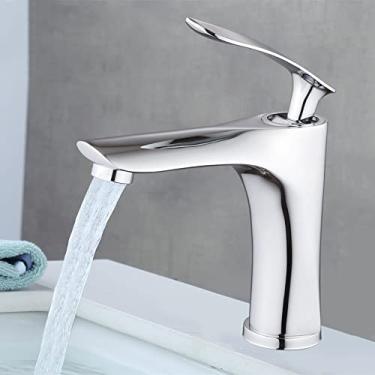 Imagem de Torneiras de pia de água de alça única cromadas/pretas torneiras de lavatório montadas no convés para banheiro quente e frio, torneira misturadora de água quente e fria, 3, tamanho único