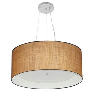 Imagem de Lustre Pendente Cilíndrico Cúpula Duplo Tecido 50x25 cm, Vivare Iluminação, Pendente4145 LPBR, Palha/Branco, Médio
