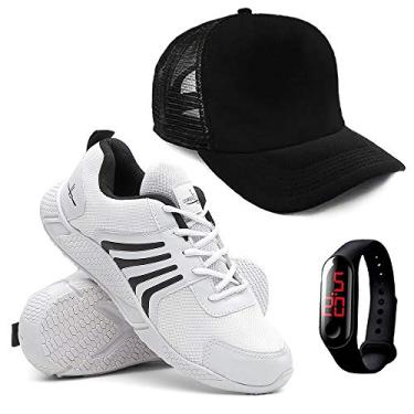 Imagem de Kit Tenis Running Masculino + Relógio Digital + Boné - Branco/37