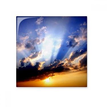 Imagem de Azulejo de cerâmica brilhante azul laranja céu nuvens art déco presente moderno azulejo brilhante decalque pedra adornada tijolo vitrificado