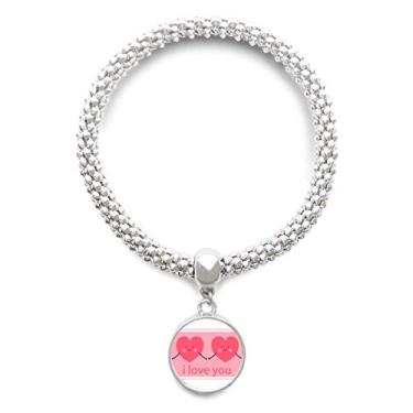 Imagem de Pulseira de prata com pingente de coração de prata para Dia dos Namorados Rosa com rosto sorridente