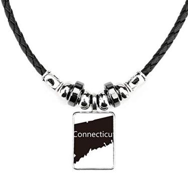 Imagem de DIYthinker Connectic America Colar contorno do mapa dos EUA joia Torque pingente de corda de couro