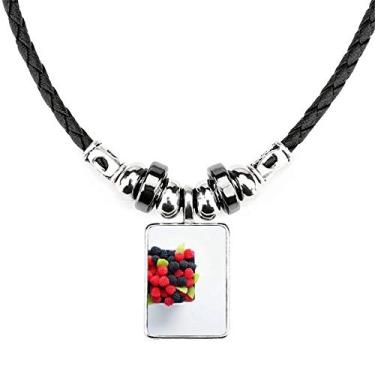 Imagem de DIYthinker Pingente de corda de couro com pingente de corda de couro com imagem de frutas vermelhas temperadas