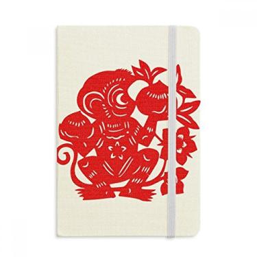 Imagem de Caderno de flores chinesas com estampa de macaco do zodíaco oficial de tecido capa dura para diário clássico