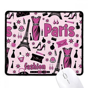 Imagem de Mousepad Dressing Lady France Torre Eiffel rosa borda costurada tapete de borracha para jogos