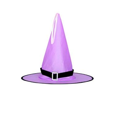 Imagem de Bestgift chapéu de bruxa infantil chapéu de feiticeiro acessórios de decoração de festa de Halloween roxo + sem brilho (estilo bandagem) 39 cm de altura