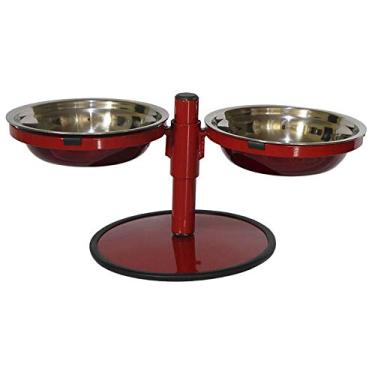 Imagem de Comedouro Duplo Pequeno Inox com Regulagem de Altura, Cor: Vermelho Pigmentado