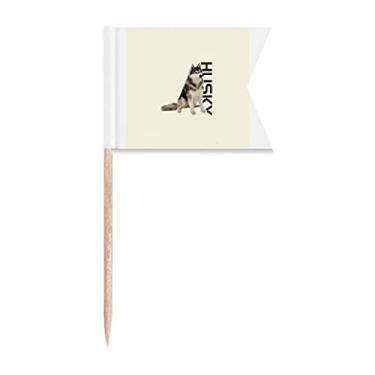 Imagem de Sinalizadores siberianos de raça de cachorro Husky com etiquetagem de palitos de dentes para festas, bolos, alimentos e queijos