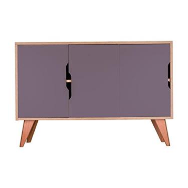 Imagem de Buffet Aparador Retrô com 3 Portas Murano Carvalho e Cinza Claro