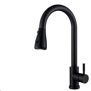 Imagem de Torneira de cozinha preta fosca Torneira misturadora dourada Retrátil Montada no convés Torneira da pia do banheiro Misturadores de água quente e fria Cabeça de pulverização, preto fosco B