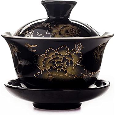 Imagem de Bule de chá, conjuntos de chá, 80 ml bule de chá vermelho de cerâmica GAIWan chá kung fu conjuntos de chá pote porcelana banquete de casamento bela chaleira 8,5 * 8,5 * 7,5 cm, C