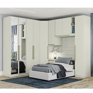 Imagem de Quarto Modulado Completo Solteiro 6 Peças 9 Portas 6 Gavetas Predileto Areia Hp