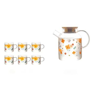 Imagem de Jarro de vidro conjunto de jarro de água com copo doméstico frutas cafeteira chaleira de grande capacidade bule de chá para suco chá água gelada bebida garrafa de água quente/fria (cor: chaleira 1,7L 6 xícaras)