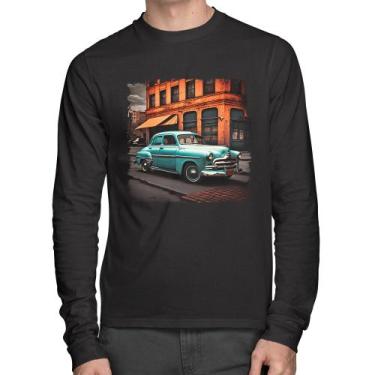 Imagem de Camiseta Algodão Carro Retrô Na Cidade Manga Longa - Foca Na Moda