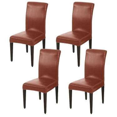Imagem de Capas de couro para cadeiras de jantar, capas de cadeira extensíveis, macias, à prova d'água, protetor de cadeira, para sala de jantar, cozinha, hotel (Color : Dark coffee, Size : 4)
