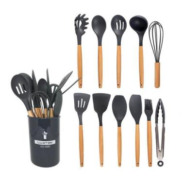 Imagem de Kit Utensílios De Cozinha 11 Peças Colher Concha Espátula Escumadeira