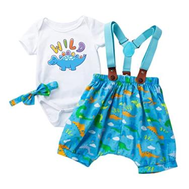 Imagem de SHERCHPRY 1 conjunto macaquinho roupas infantis meninos ternos de bebê macacão bolo roupa menino crianças terno infantil menino, Azul, 47x60cm