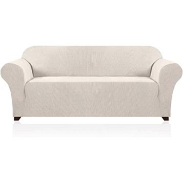 Imagem de PrinceDeco Capas de sofá para 3 almofadas para sofá de animais de estimação, extra grande, para sofá grande, lavável, protetor de móveis, capas de sofá ajustadas para ficar no lugar (GG, marfim)