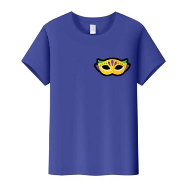 Imagem de Camisetas femininas Mardi Gras estampadas verão tops gola redonda manga curta casual ajuste solto roupas de carnaval, Azul, GG