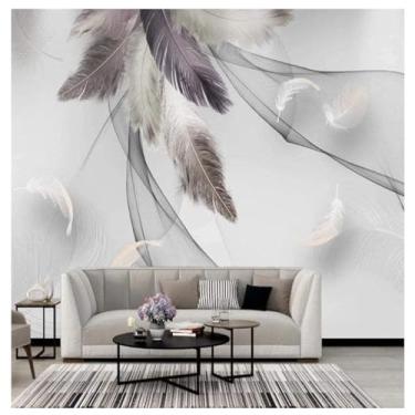 Imagem de TUYIFA Papel de parede 3D papel de parede mural de penas sala de estar quarto TV sofá fundo mural de parede (118" x 83" (300x210cm), pano de seda)