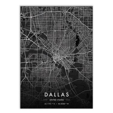 Imagem de Placa Decorativa A4 Mapa Dallas Texas Estados Unidos Black - Bhardo